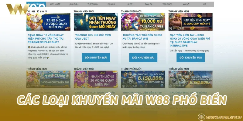 Các loại khuyến mãi W88 phổ biến