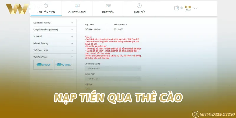 Nạp tiền qua thẻ cào